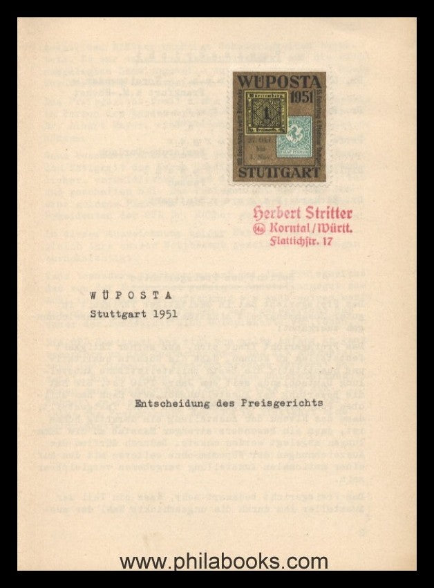 1951, Wüposta, Festschrift und Katalog der Württembergischen Postw ...