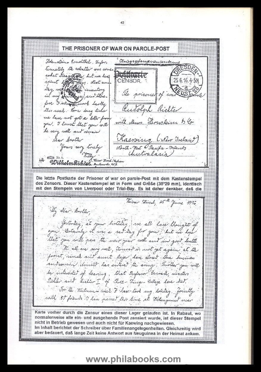 Baumann, K., Kriegsgefangenenpost aus Deutsch-Neuguinea und Austra ...