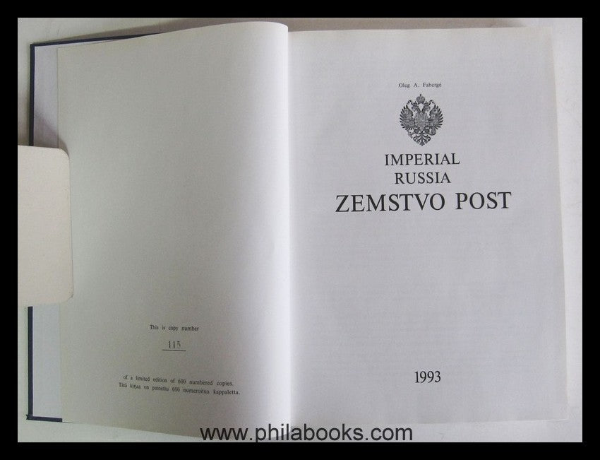 Fabergé, OA, Imperial Russia Zemstvo Post, 1993, very nice book...