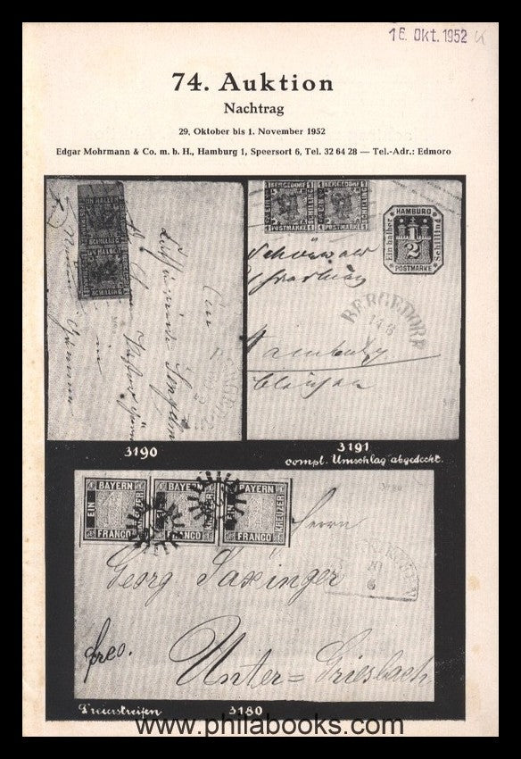 Mohrmann-München, Auktion 074, 1952-10, #ad, Hamburg, Baden,…