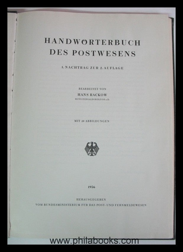 Handwörterbuch des Postwesens, Nachtragsband zur 2. Auflage von 19 ...