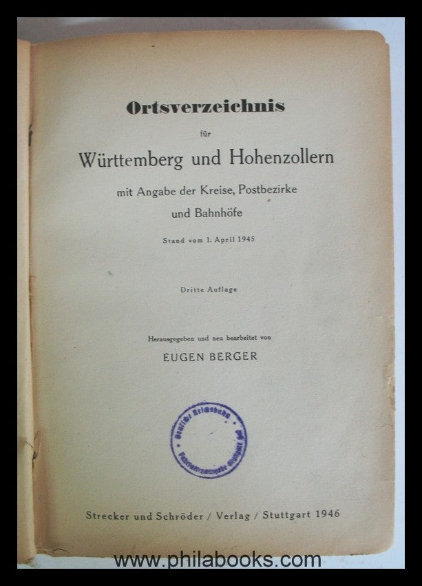 1945, Berger, gazetteer for Württemberg and Hohenzollern with ...