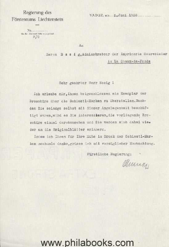 Frommelt, A., Matth.Schiestl, Die Briefmarken für Liechtenstein, A ...