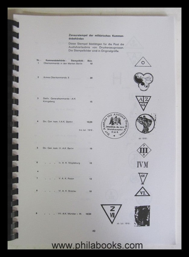 Wolter, K.-K., Die Postzensur, Handbuch und Katalog, Geschichte, T ...