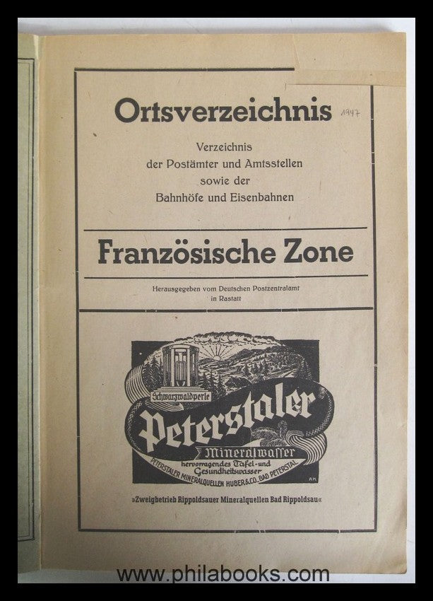 1947, Deutsches Postzentralamt in Rastatt, Ortsverzeichnis, Verzei ...