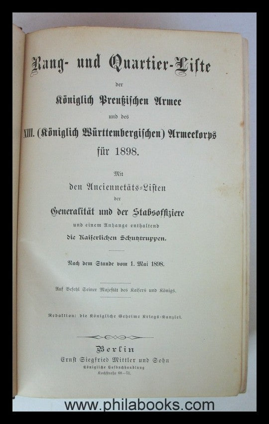 Rang- und Quartierliste der Königlich Preußischen Armee und des XI ...
