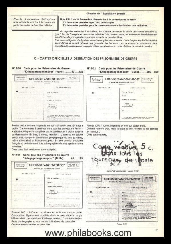 Sinais/Weingarten, Catalogue des Cartes Postal es de Franchise Mi ...