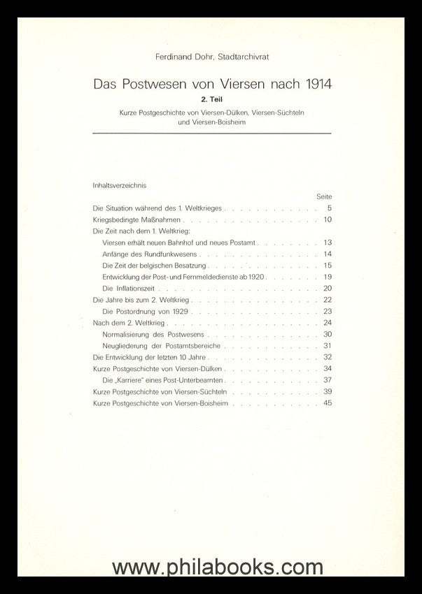 VIERSEN, Dohr, The postal system of Viersen, 2nd part, published after 1944...