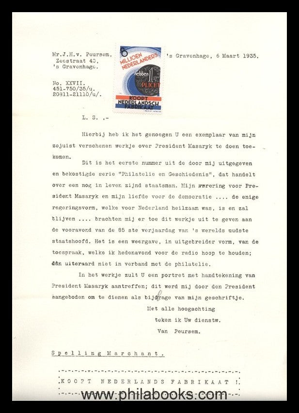 van Peursem, J.H., President Masaryk, Philatelie en Geschiedenis N ...