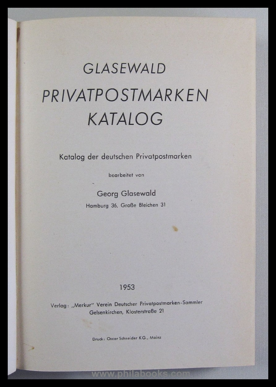 Glasewald, G., Privatpostmarken-Katalog, hier die Originalausgabe ...
