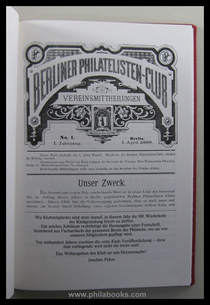 Berlin Philatelists Club from 1888 e. V., fixed number in memory...