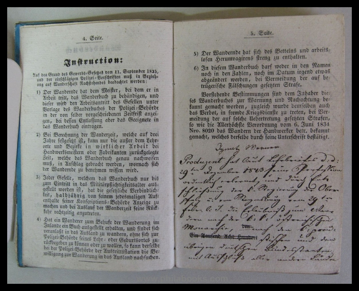 Wanderbuch, ausgestellt für 'Ignatz Werner', geb. 1843 in Neustadt ...