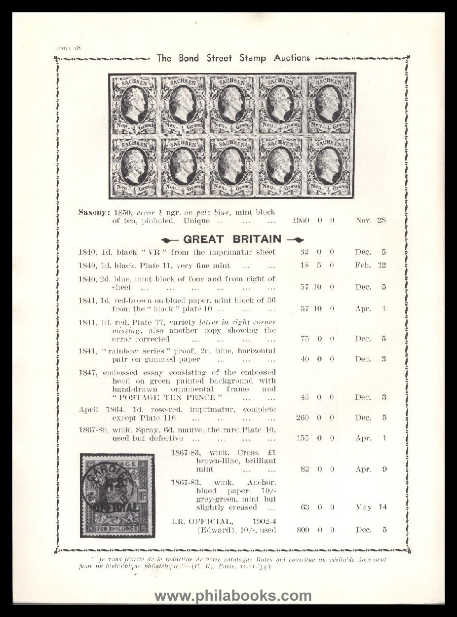 Harmers, Auktion, 1935