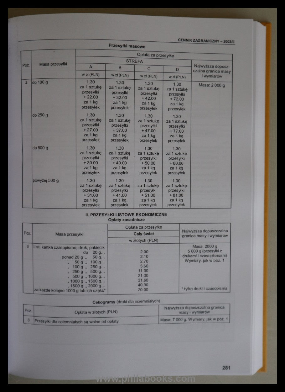 Kielbasa-Schoeni/Folta, Taryfy I Cenniki Oplat Poczty Polskiej 194 ...