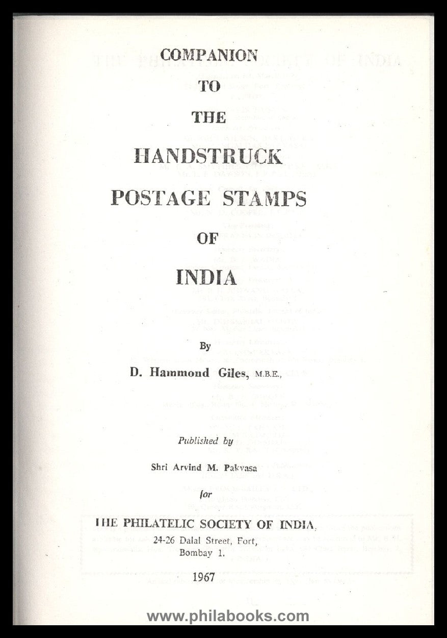 Giles, D. H., Companion to the Handstruck Postage Stamps of India, ...