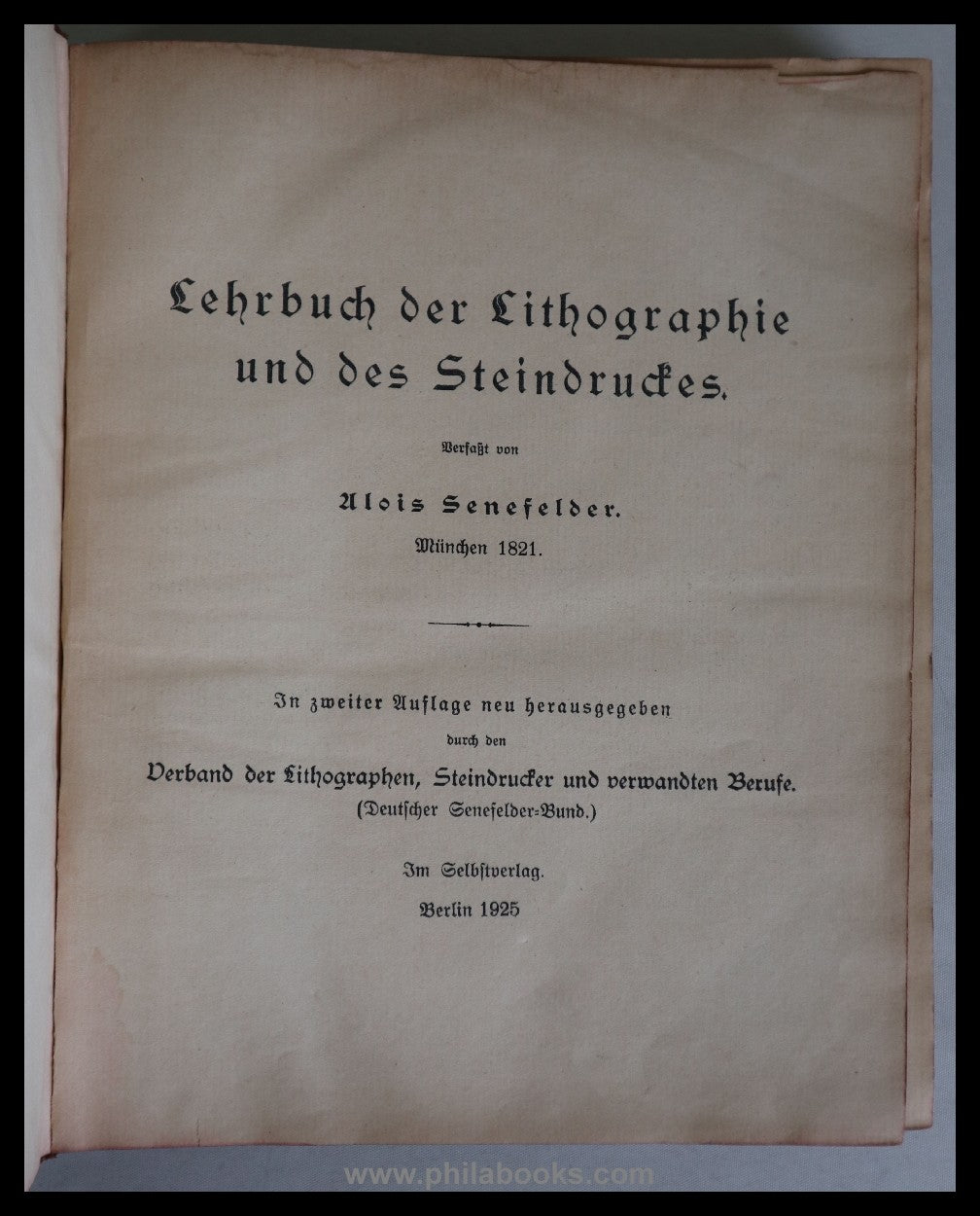 Senefelder, A., Lehrbuch der Lithographie und des Steindruckes, In ...