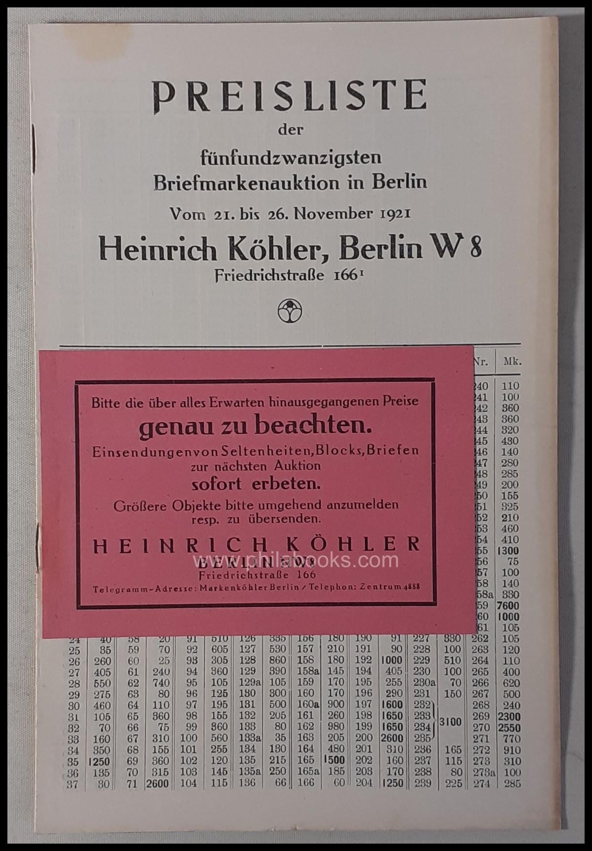 HeinrichKöhler, Auktion 025, 1921-11