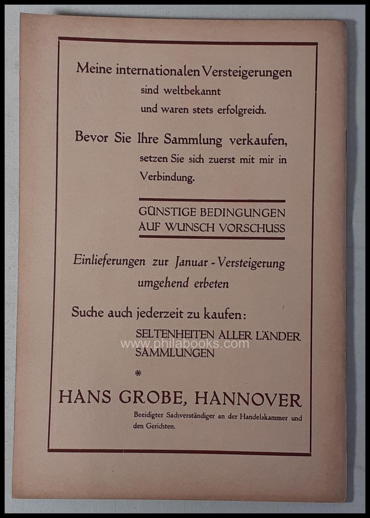 Grobe, Hans: Katalog der 47. Auktion, 21.-22.11.1935, komplett mit ...
