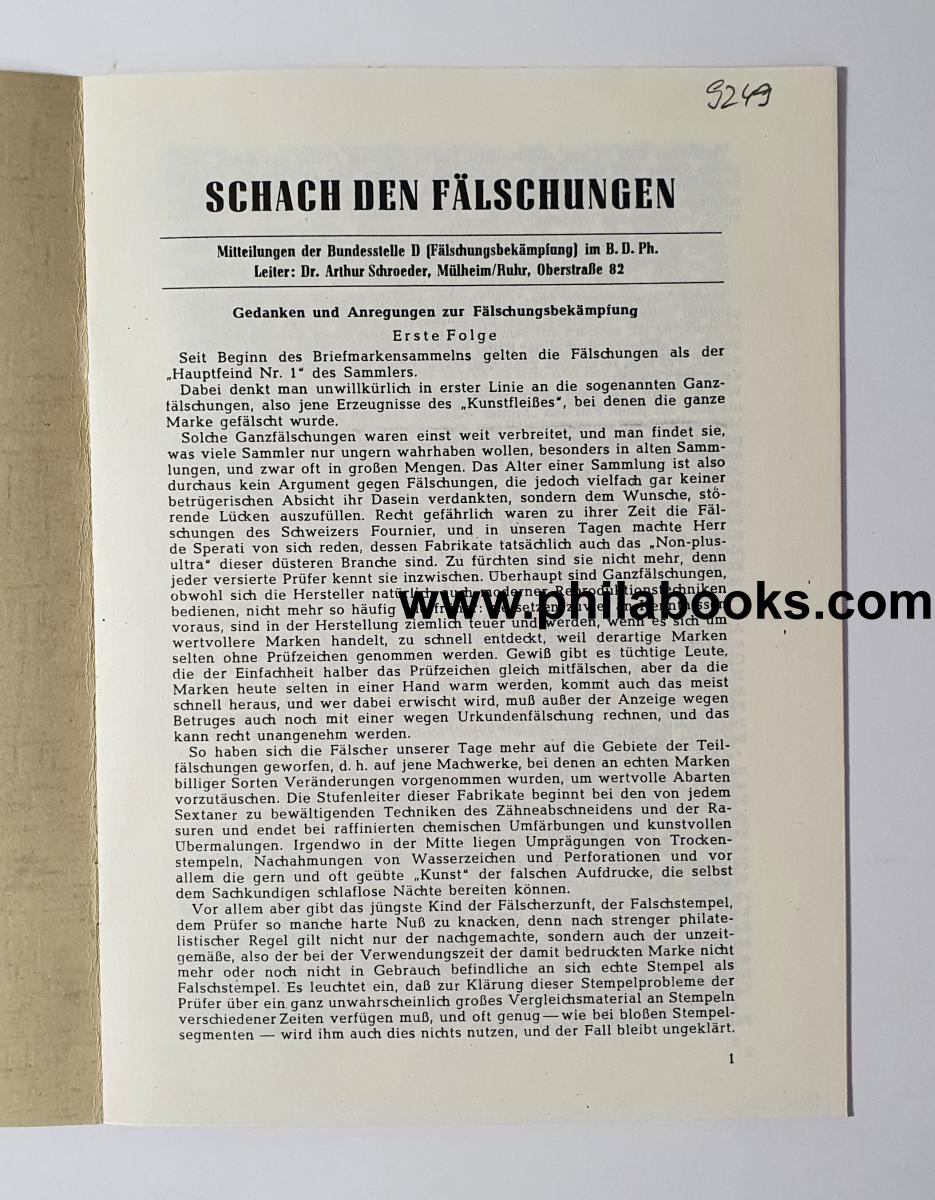 Schröder, Schach den Fälschungen, Mitteilungen der Bundesstelle D ...