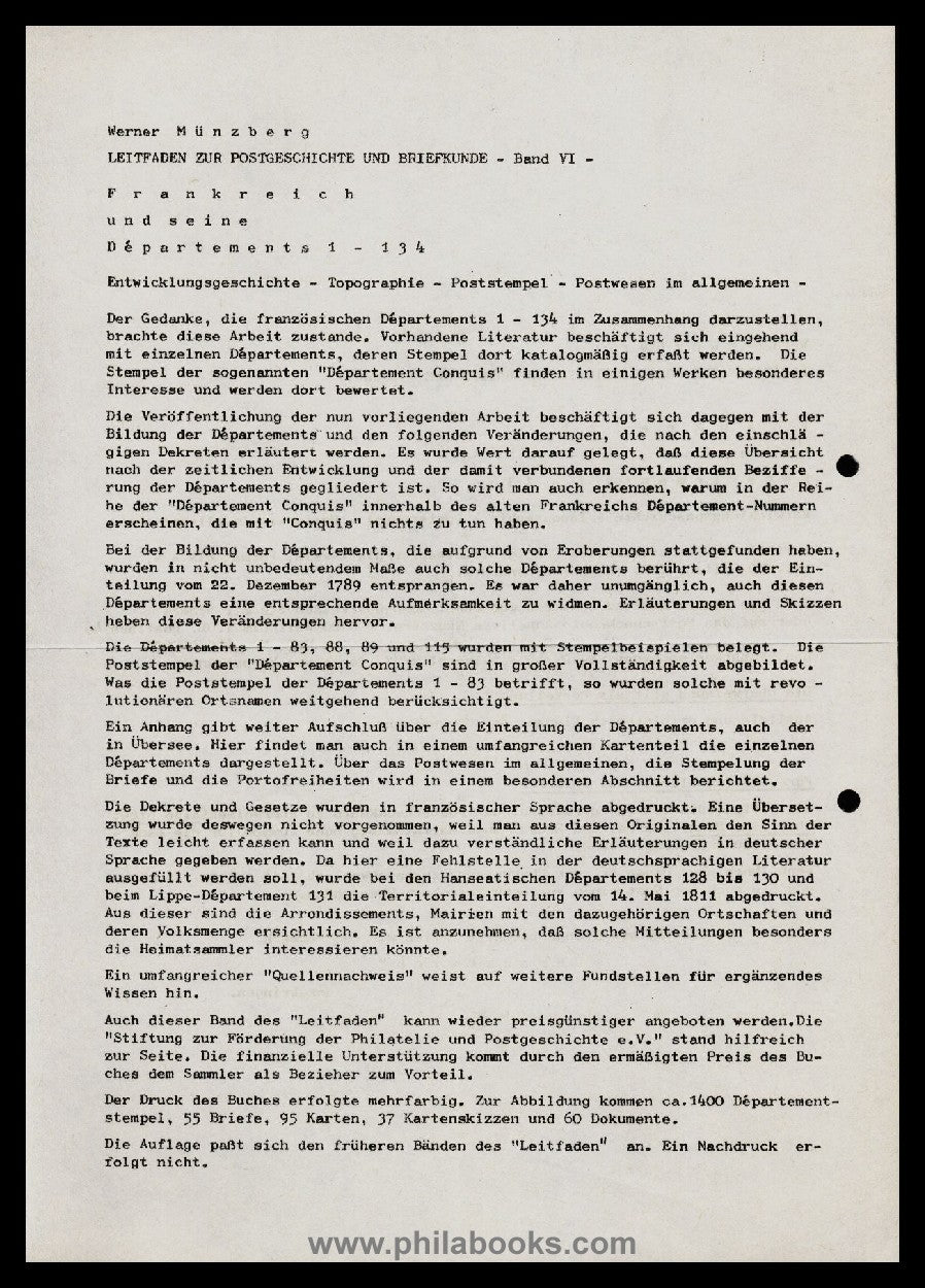 Münzberg, W., Leitfaden zur Postgeschichte und Briefkunde, Band VI ...
