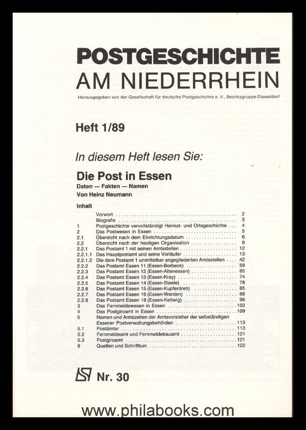 ESSEN, Neumann, H., Die Post in Essen, erschienen als Heft 1/1989  ...