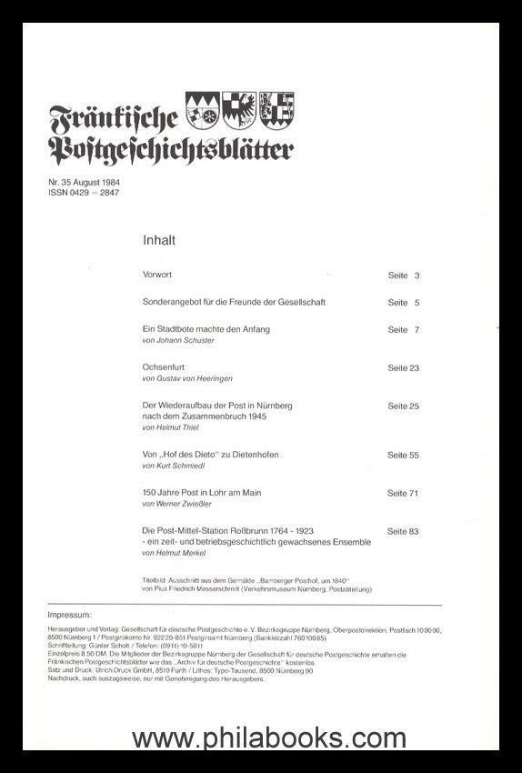 NÜRNBERG: Thiel, H., Der Wiederaufbau der Post in Nürnberg nach de ...