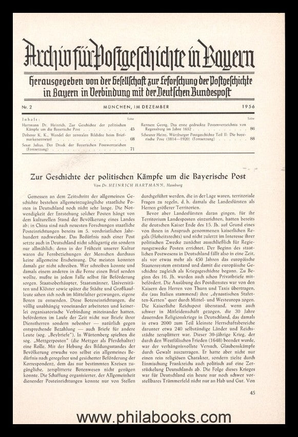 Archiv für Postgeschichte in Bayern Heft 56/II, darin u.a.Beitrag  ...