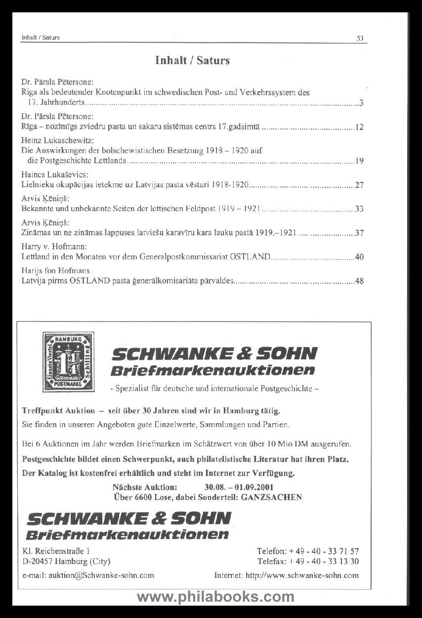 ForGe Lettland, 1. Symposium zur Postgeschichte Lettlands, Riga, 1 ...