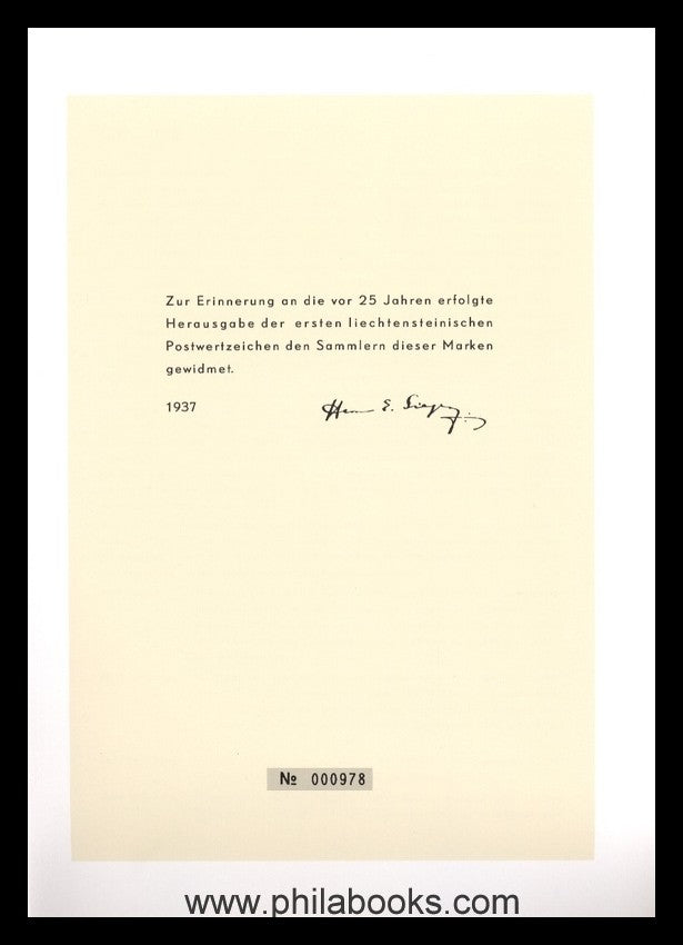 Sieger, H.E., Liechtenstein 1912, Zur Erinnerung an die vor 25 Jah ...