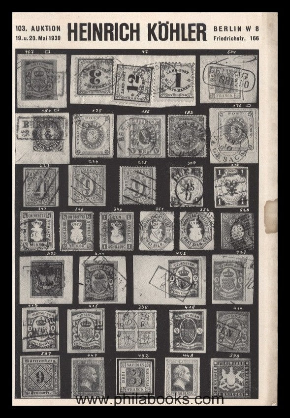 Heinrich Köhler, Auction 103, 1939-05 'Sole Consignor FIR'