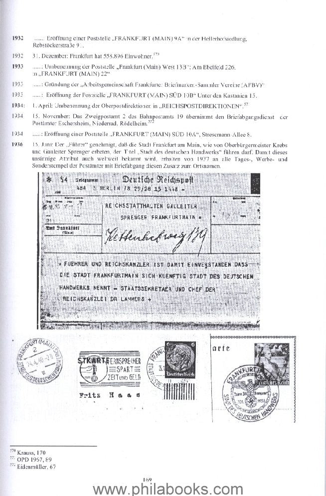 FRANKFURT A.M., Kremer, Karl Heinz, Chronik der Post in Frankfurt  ...