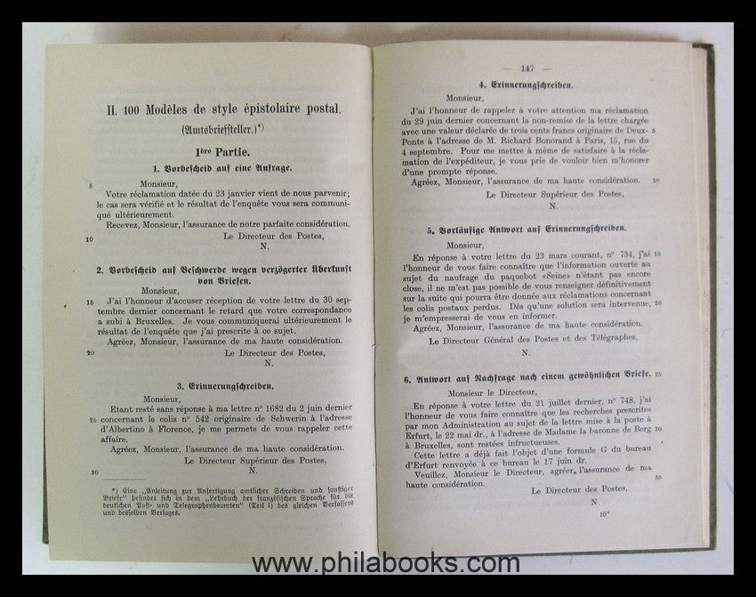 1910, Sieblist, D., French postal reading book with official letter office ...