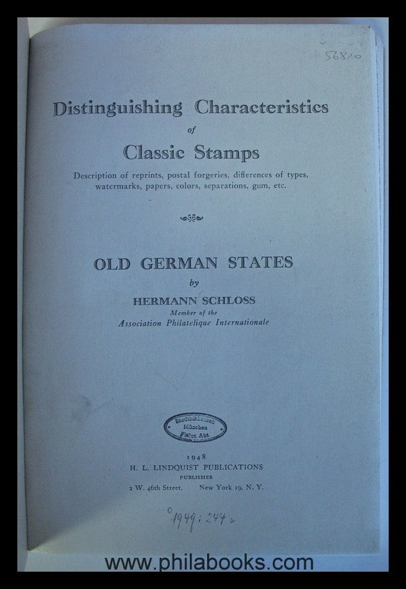 Schloss, H., Distinguishing Characteristics of Classic Stamp Old G ...