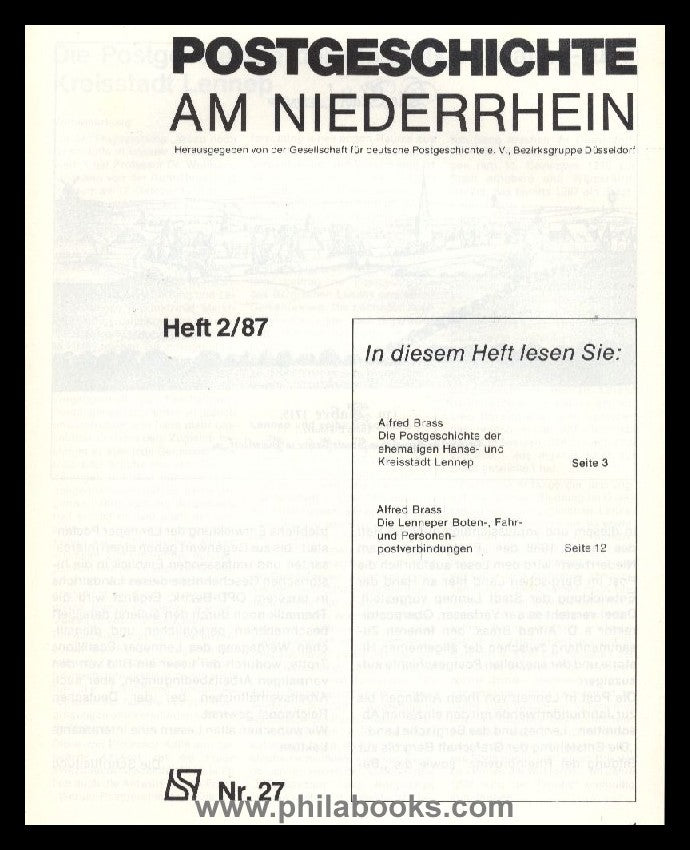 LENNEP Postgeschichte (Alfred Brass), Postgeschichtliche Blätter N ...