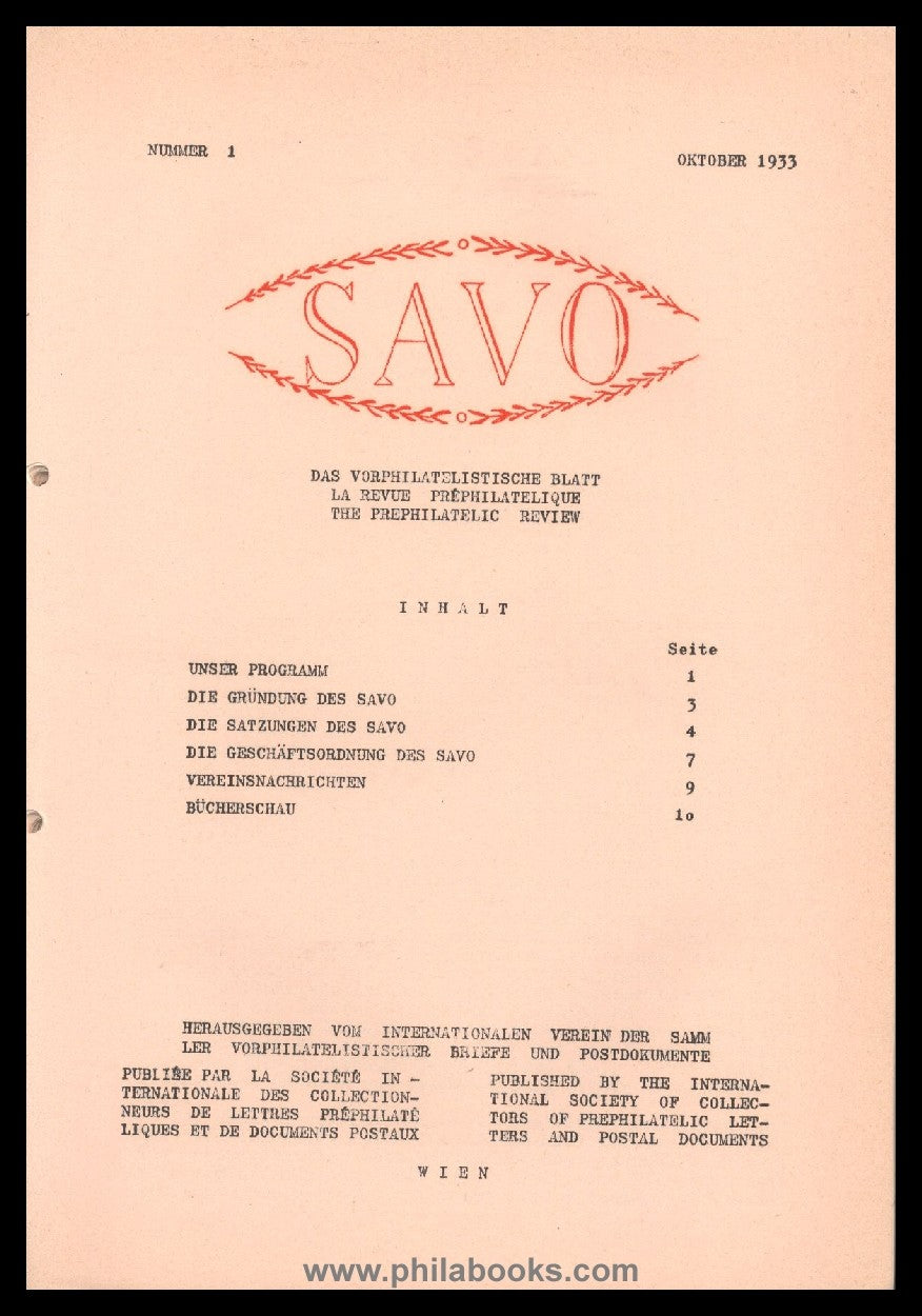 SAVO, The pre-philatelic sheet 1933/1934, editor Anton ...