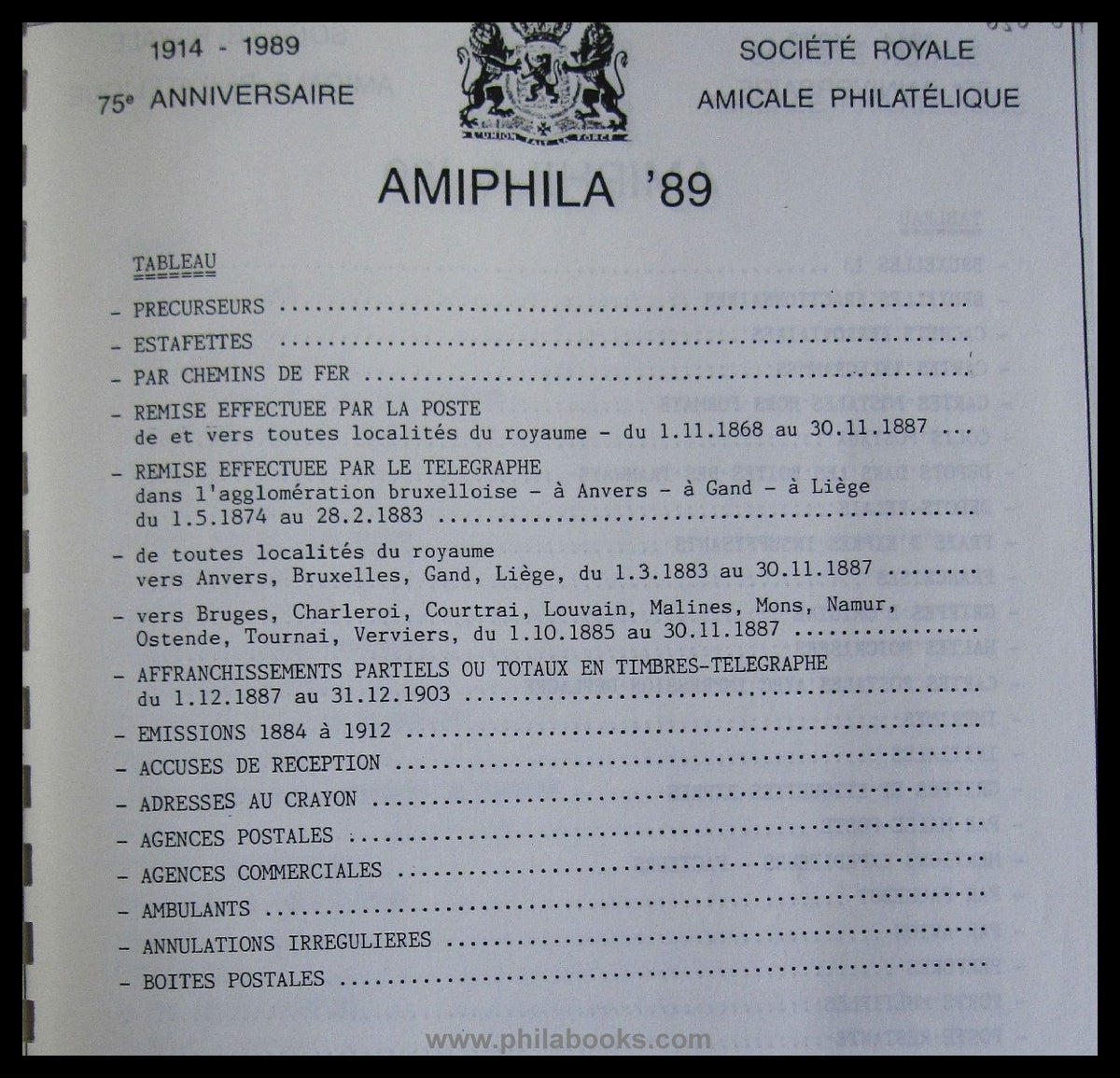 Expres Amphila '89, Society Royale Amicale Philatelique 1914-1989, ...