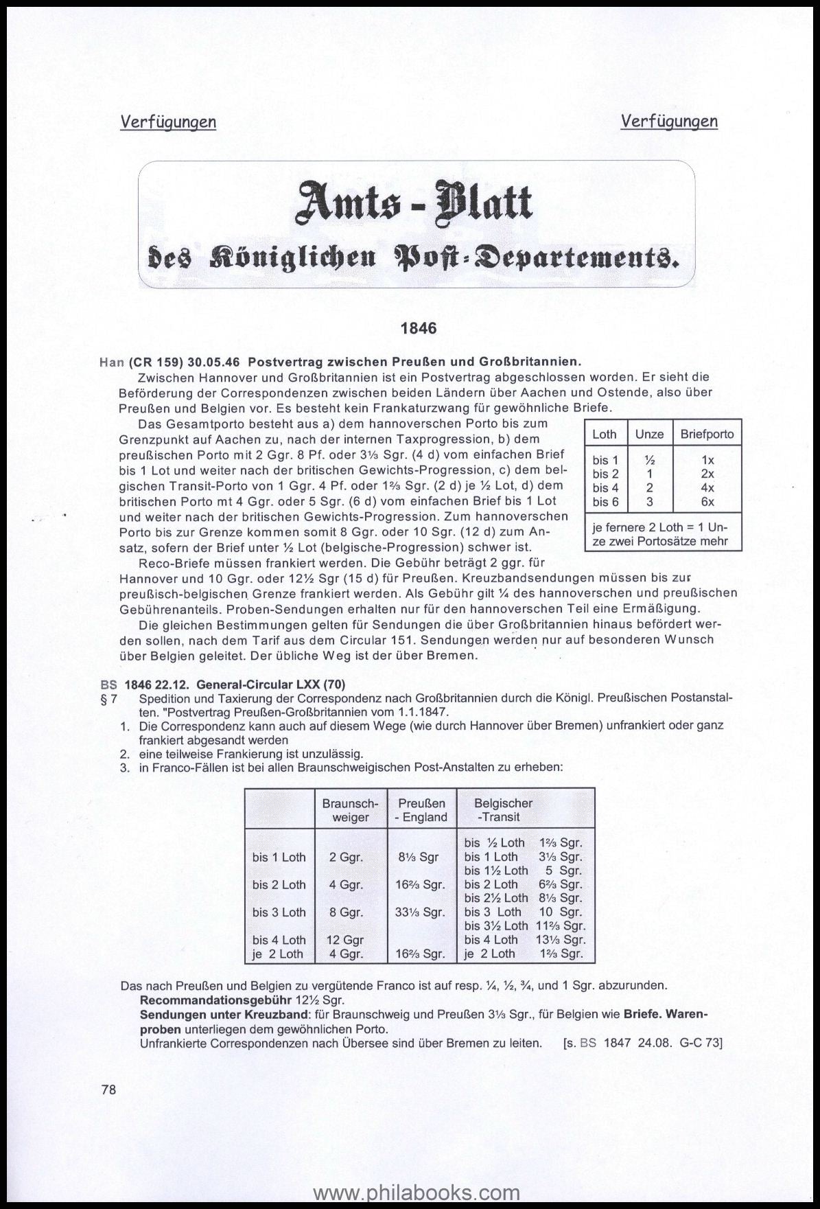 Steven, W., Zusammenstellung der Portosätze für die Correspondenz  ...