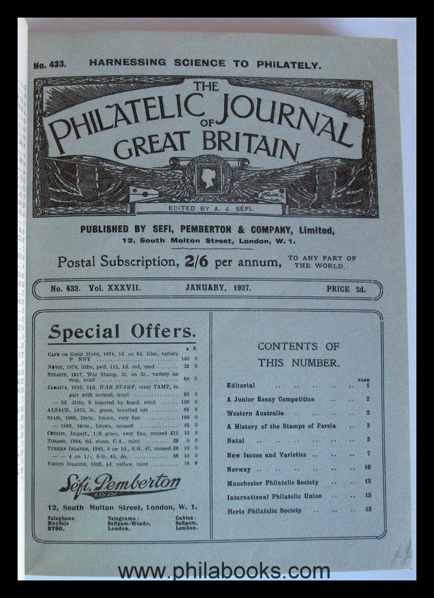 The Philatelic Journal of Great Britain, Vol. XXXVII, 1927, complete, ...
