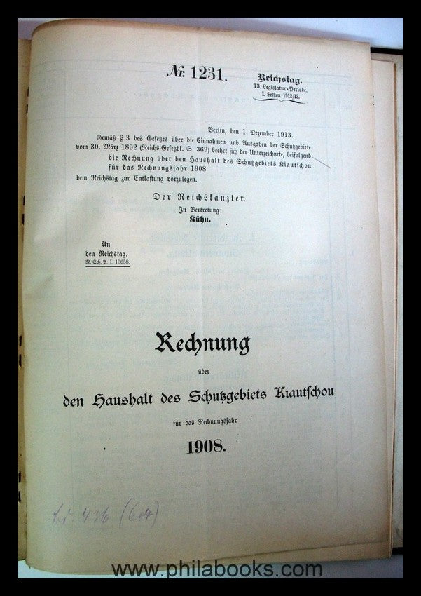 Reich Chancellor Wermuth, To the Reichstag, According to § 3 of the Law on ...