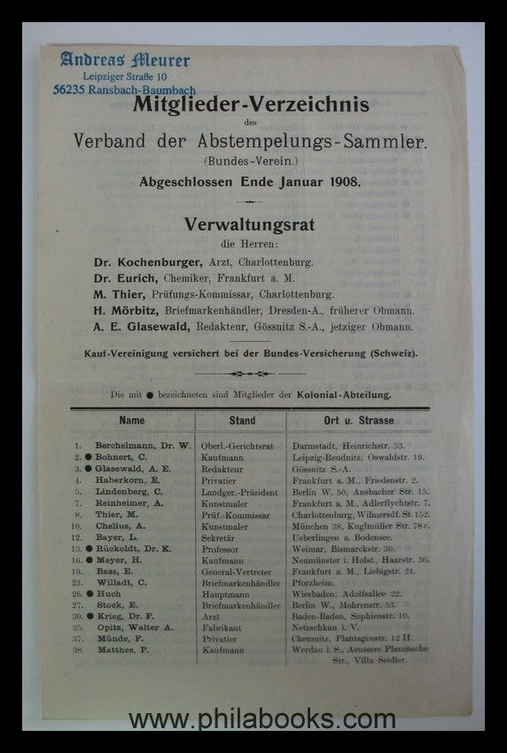 Glasewald, A. E., Verzeichnis der in Gruppen auftretenden Poststem ...