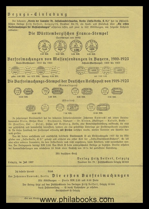 Nawrocki, J., Die ersten Barfreimachungen für Massensendungen, her ...