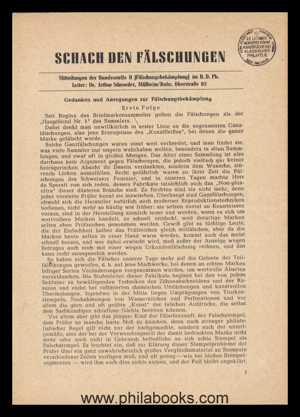 Droese, B., Prüferliste (Verzeichnis der philatelistischen Prüfgeb ...