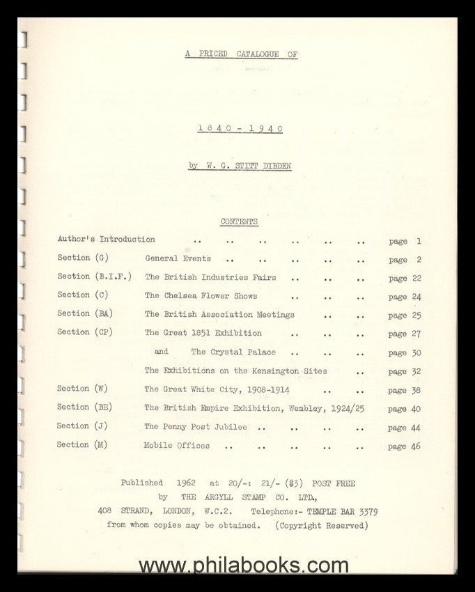 Dibden, WGS, A Priced Catalog of British Exhibitions 1840 - ...