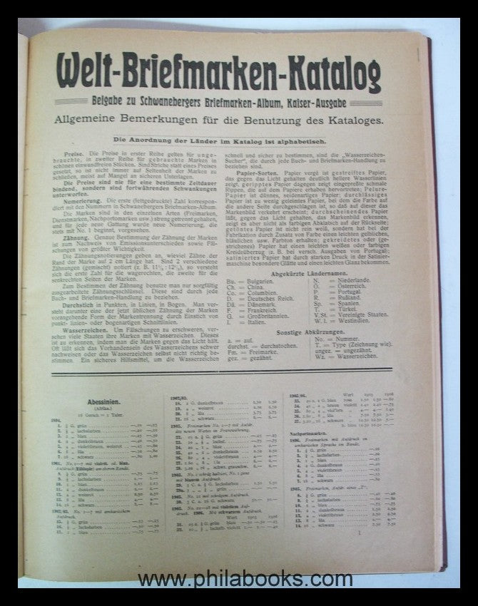 Welt-Briefmarken-Katalog, Beigabe zu Schwanebergers Briefmarken-Al ...