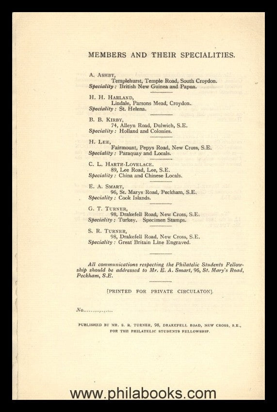 The Record of the Philatelic Students Fellowship, Printed fro Priv ...