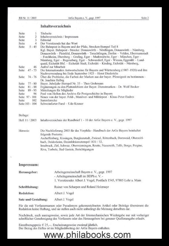 ArGe Bayern, circular no. 11/2003, including Diederichs, Die Int...