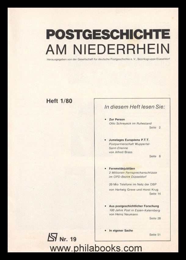 NIEDERRHEIN: Postgeschichtliche Blätter am Niederrhein Heft 1/80,  ...