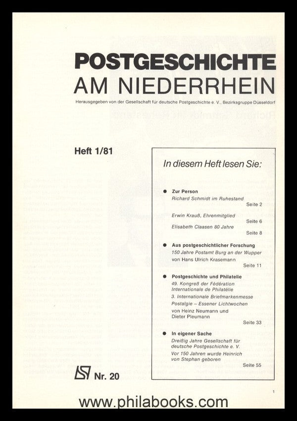 NIEDERRHEIN: Postgeschichtliche Blätter am Niederrhein Heft 1/81,  ...