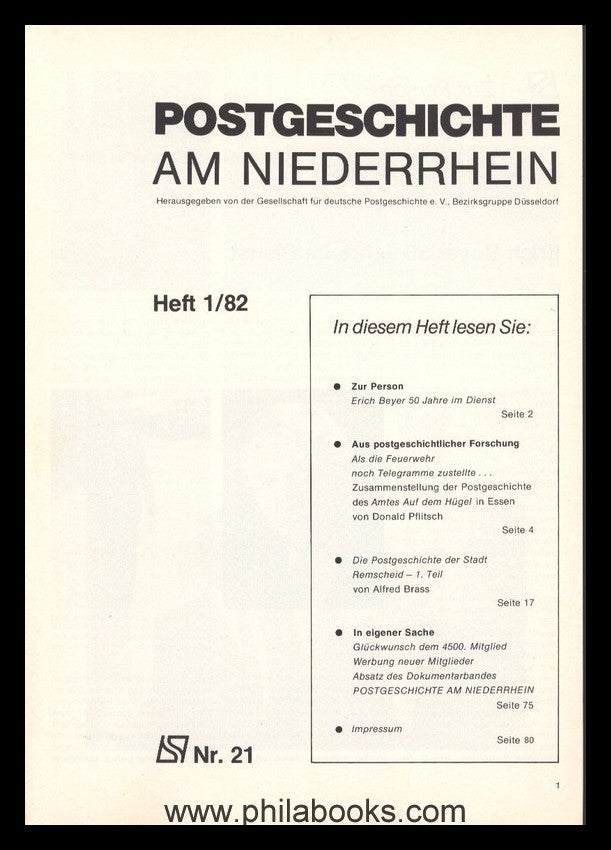 NIEDERRHEIN: Postgeschichtliche Blätter am Niederrhein Heft 1/82,  ...
