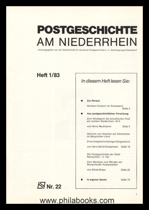 NIEDERRHEIN: Postgeschichtliche Blätter am Niederrhein Heft 1/83,  ...